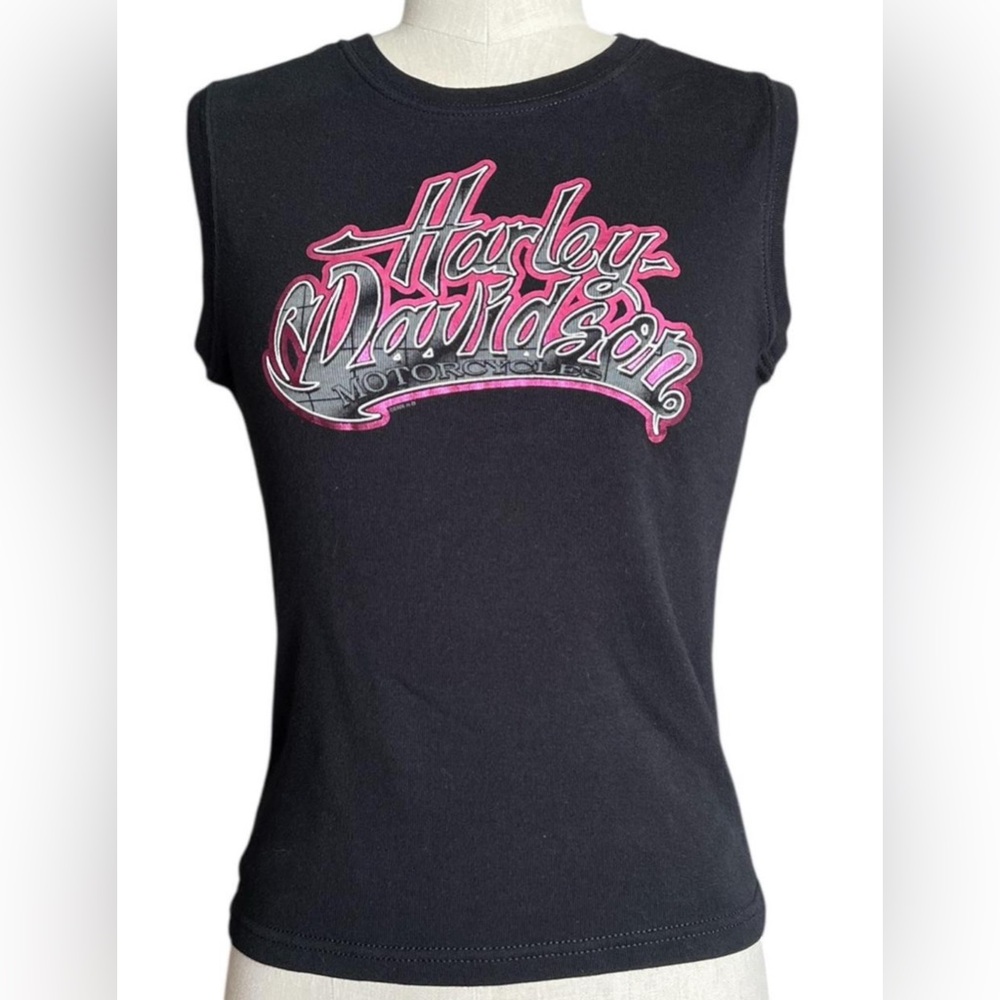 Harley Davidson Black Tank Top with Metallic Logo Medium